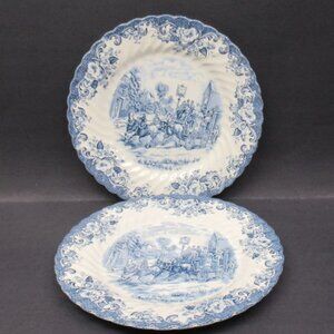 2 - Johnson Brothers England COACHING SCENES Blue 9 7/8 Inch Dinner Plates
